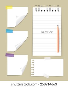 Note book and note papers with pencil, Business working elements for web design , mobile applications, social networks.