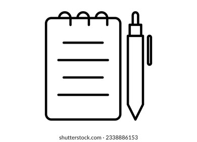note book and pen icon. Icon related to E learning and online education. line icon style. Simple vector design editable