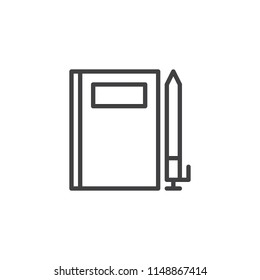 Note Book and pen outline icon. linear style sign for mobile concept and web design. writing simple line vector icon. Symbol, logo illustration. Pixel perfect vector graphics