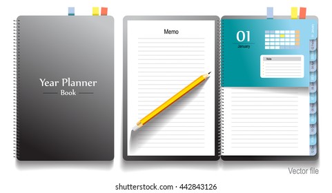 Note book and pencil, Business working elements. vector file