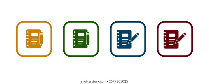 Note book with pencil icon vector illustration. notebook icon in different color design.