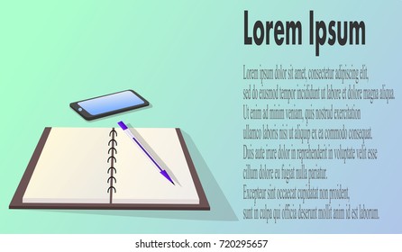 Note book and smart phone with blue background. vector illustration.