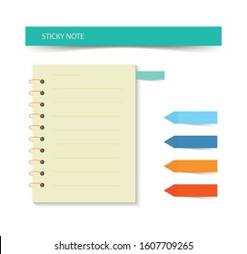 note book and sticky note collection for mark on text note use in office business and school isolated on white background. vector ilustration.