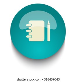 Note Book vector icon on blue green glossy glass button on white background