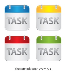Note books with metallic word TASK, web application icons collection, things to do business marketing concept, vector illustration