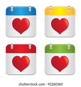 Note books with shiny red heart inside, web application icons collection, vector illustration