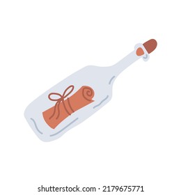 A note in a bottle, drawn in a doodle style. Summer collection. Flat vector illustration