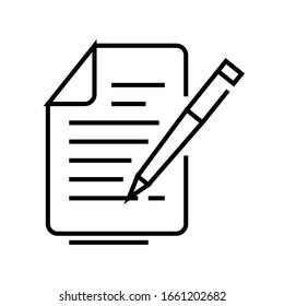 Note by pen line icon, concept sign, outline vector illustration, linear symbol.