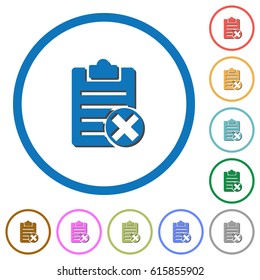 Note cancel flat color vector icons with shadows in round outlines on white background