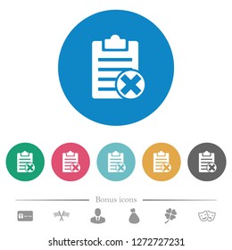 Note cancel flat white icons on round color backgrounds. 6 bonus icons included.