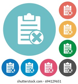 Note cancel flat white icons on round color backgrounds
