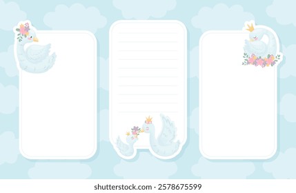 Note Card with Beautiful Swan Bird Vector Template