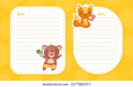 Note Card with Cute Animal Enjoy Summer Vector Template