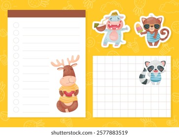 Note Card with Cute Animal Enjoy Summer Vector Template