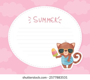 Note Card with Cute Animal Enjoy Summer Vector Template