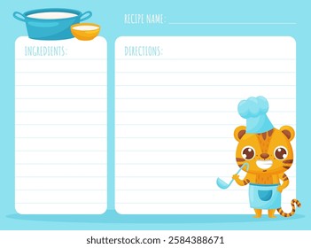 Note Card with Cute Tiger Animal Vector Template