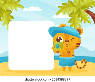 Note Card with Cute Tiger Animal Vector Template