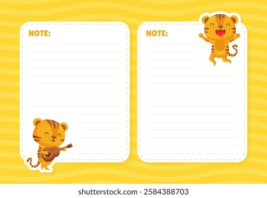 Note Card with Cute Tiger Animal Vector Template