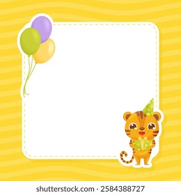 Note Card with Cute Tiger Animal Vector Template