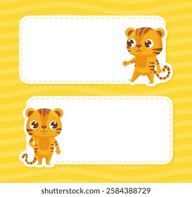 Note Card with Cute Tiger Animal Vector Template