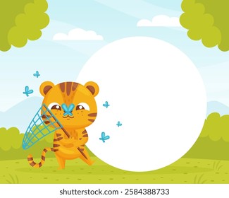 Note Card with Cute Tiger Animal Vector Template