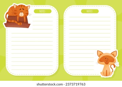 Note Card with Funny Cat Domestic Pet Vector Template