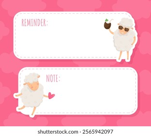 Note Card with Funny Sheep Farm Character with Wooly Body and Hoof Vector Template