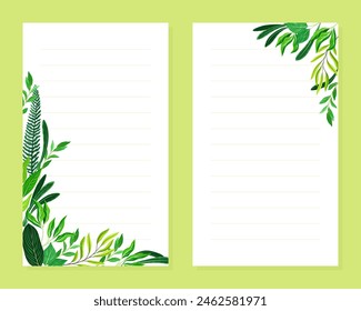 Note Card Green Leaves Frame Design Vector Template
