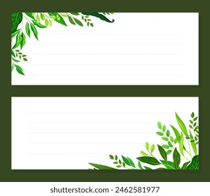 Note Card Green Leaves Frame Design Vector Template