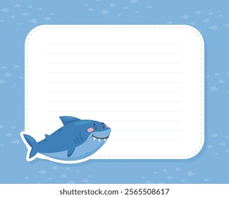 Note Card with Sea Animal and Marine Underwater Swimming Creature Vector Template