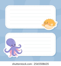 Note Card with Sea Animal and Marine Underwater Swimming Creature Vector Template