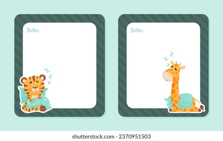 Note Card with Sleepy Animal with Cute Snout and Pillow Vector Template