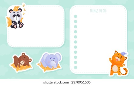 Note Card with Sleepy Animal with Cute Snout and Pillow Vector Template