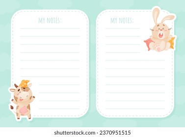 Note Card with Sleepy Animal with Cute Snout and Pillow Vector Template