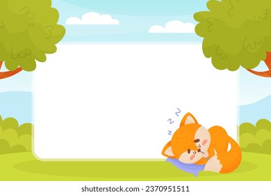 Note Card with Sleepy Fox Animal with Cute Snout and Pillow Vector Template