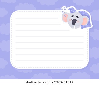 Note Card with Sleepy Koala Animal in Cap Under Blanket Vector Template