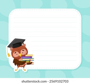 Note Card with Smart Owl Character as Forest Animal Vector Template