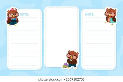 Note Card with Smart Owl Character as Forest Animal Vector Template