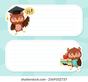 Note Card with Smart Owl Character as Forest Animal Vector Template