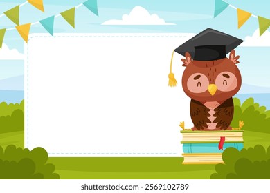 Note Card with Smart Owl Character as Forest Animal Vector Template