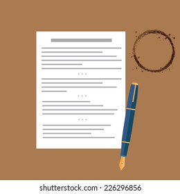 note with coffee stain on white background