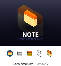 Note color icon, vector symbol in flat, outline and isometric style isolated on blur background