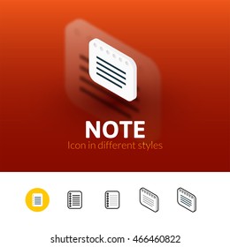 Note color icon, vector symbol in flat, outline and isometric style isolated on blur background