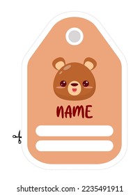 Note of cute animal label  illustration. Memo, paper, kindergarten, name tag, kid icon. Vector drawing. 