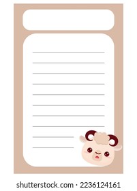 Nota de la ilustración de la etiqueta de un animal lindo. Memo, papel, kindergarten, etiqueta de nombre, icono de niño. Dibujo de vectores. papel de escritura