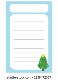 Note of cute christmas tree label  illustration. Memo, paper, kindergarten, name tag, kid icon. Vector drawing. writing paper.