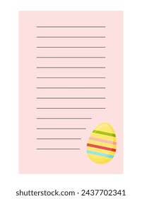 Nota de la linda ilustración de la etiqueta del huevo de Pascua. Memo, papel, jardín de infantes, etiqueta con el nombre, icono de niño. Dibujo vectorial. papel de escritura