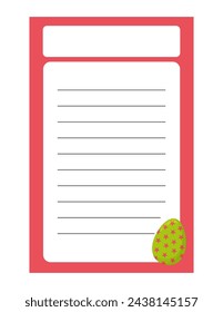 Note of cute easter egg label  illustration. Memo, paper. Vector drawing. writing paper