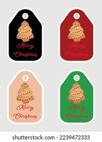 Note of cute ginger tree label  illustration. Memo, paper, kindergarten, name tag, kid icon. Mery Christmas