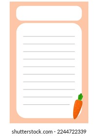 Hinweis auf eine süße Gemüseschildgrafik. Memo, Papier. Vektorgrafik. Schreibpapier.